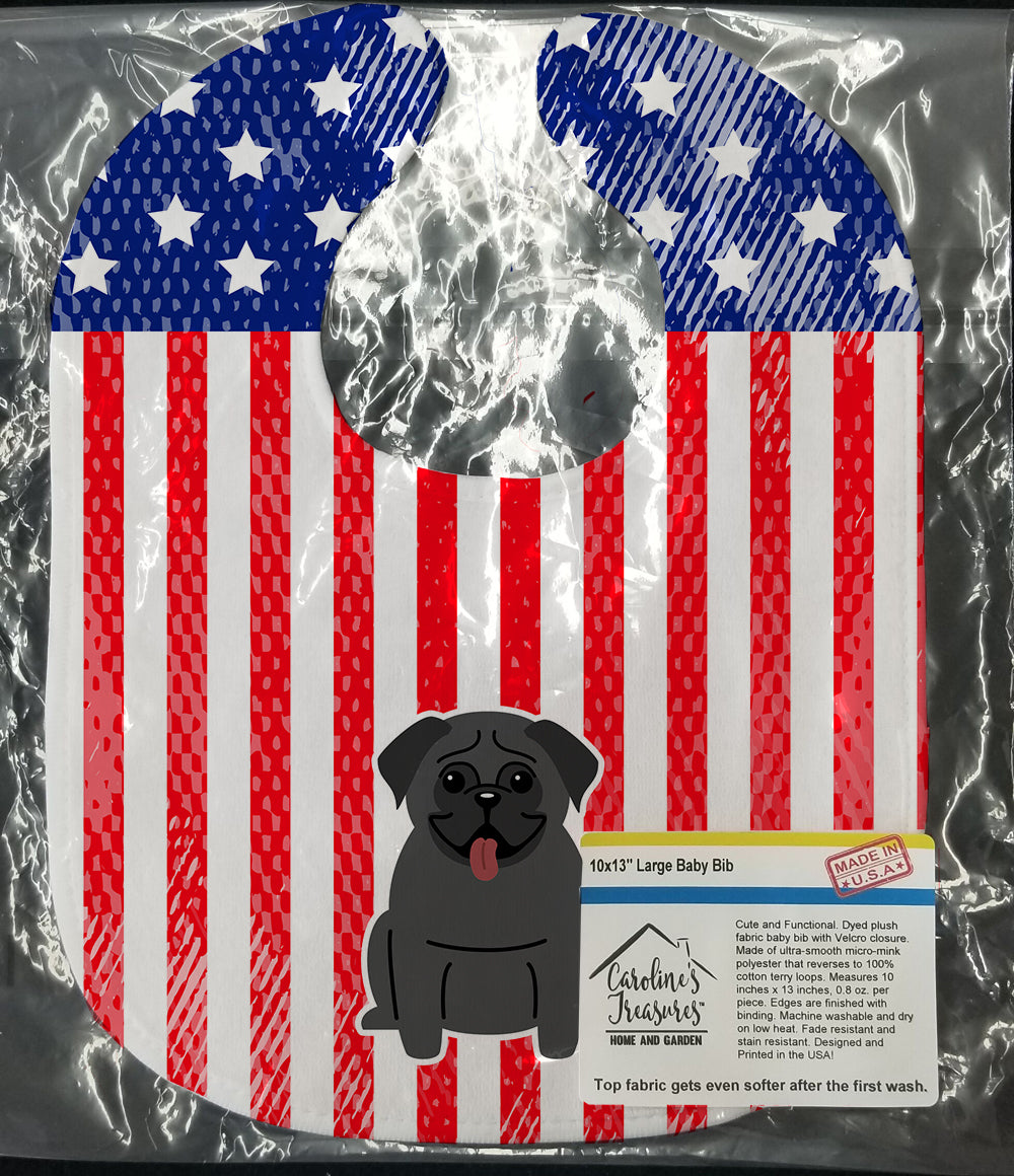 Patriotic USA Pug Black Baby Bib BB3001BIB - the-store.com