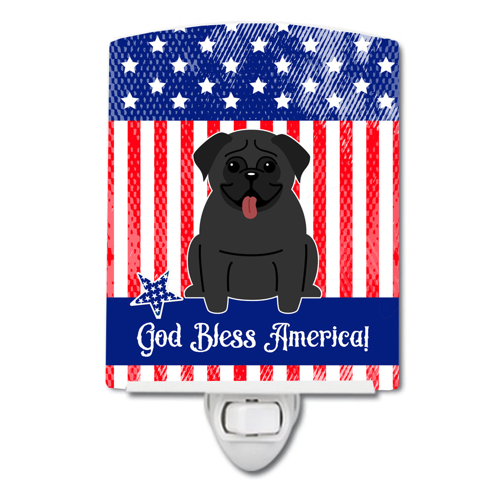 Patriotic USA Pug Black Ceramic Night Light BB3001CNL - the-store.com