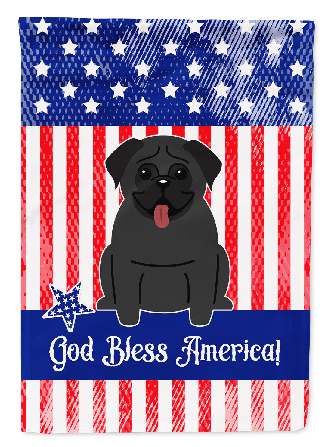 Patriotic USA Pug Black Flag Garden Size  the-store.com.