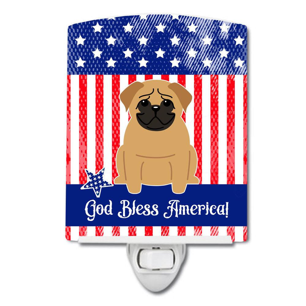 Patriotic USA Pug Brown Ceramic Night Light BB3002CNL - the-store.com