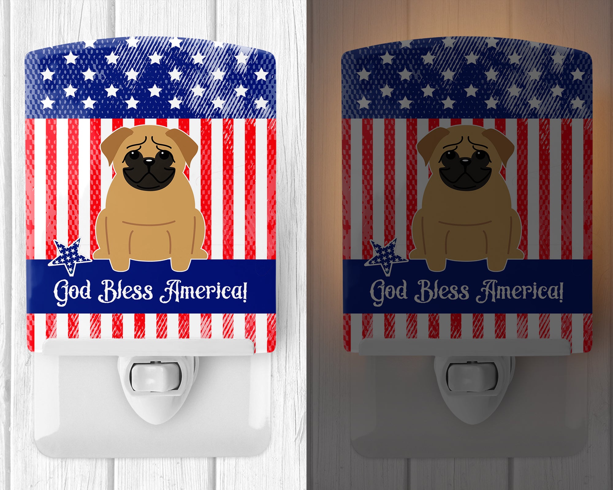 Patriotic USA Pug Brown Ceramic Night Light BB3002CNL - the-store.com