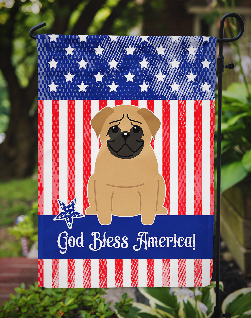 Patriotic USA Pug Brown Flag Garden Size BB3002GF  the-store.com.