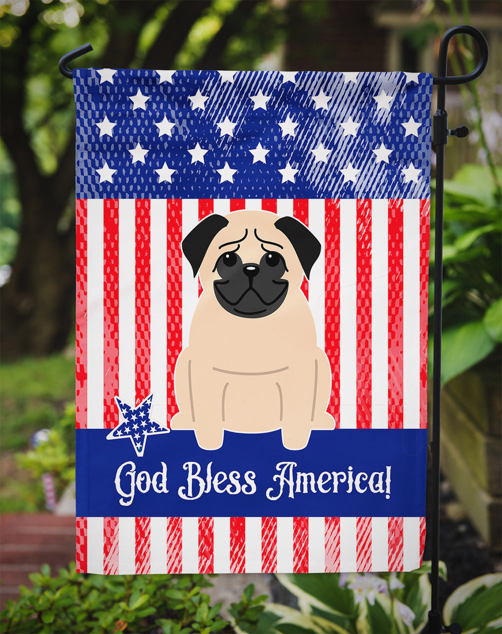 Patriotic USA Pug Fawn Flag Garden Size  the-store.com.