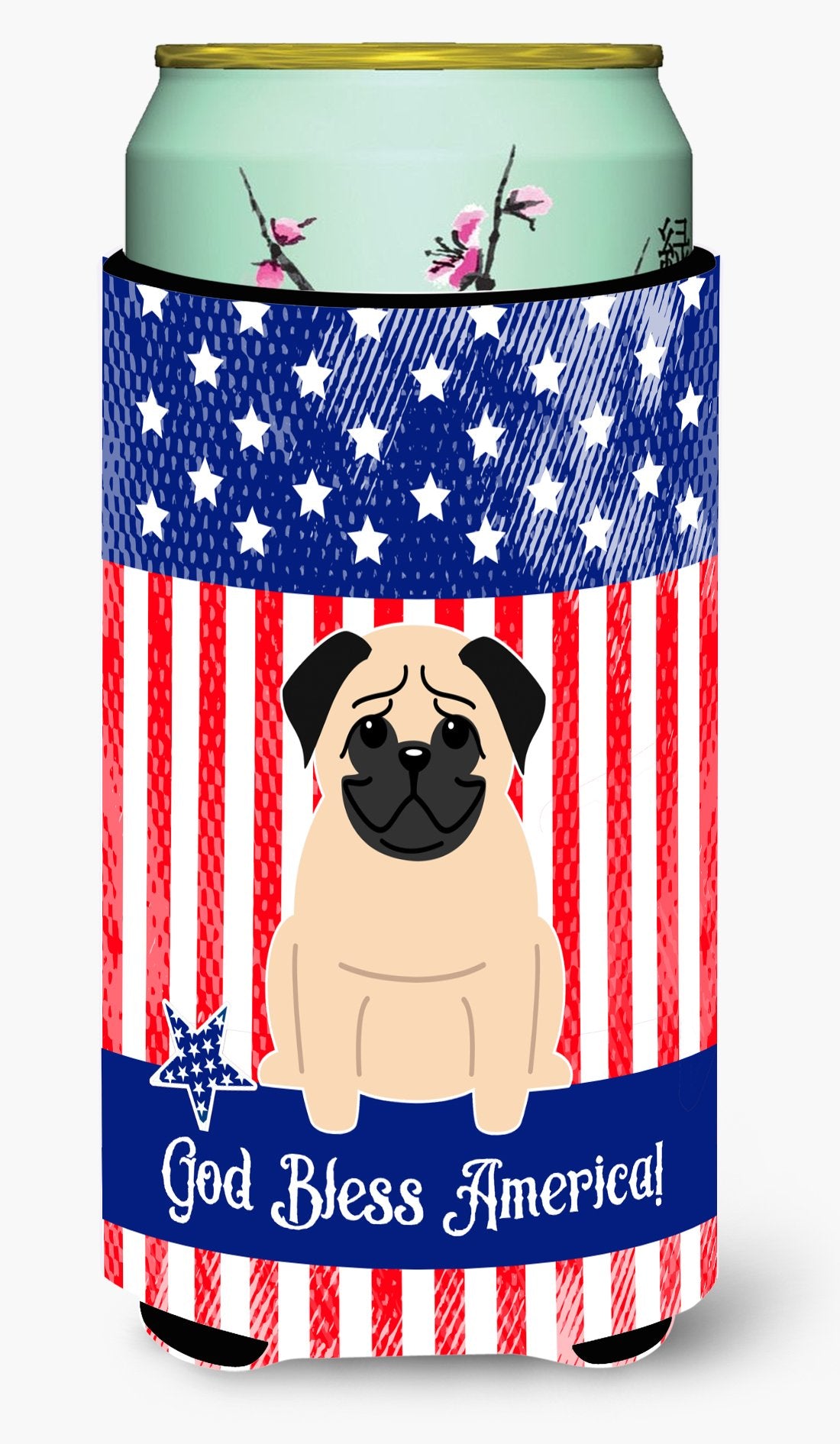 Patriotic USA Pug Fawn Tall Boy Beverage Insulator Hugger BB3003TBC by Caroline's Treasures