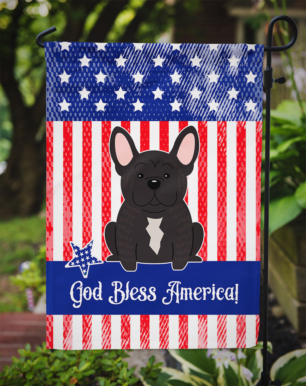 Patriotic USA French Bulldog Brindle Flag Garden Size  the-store.com.