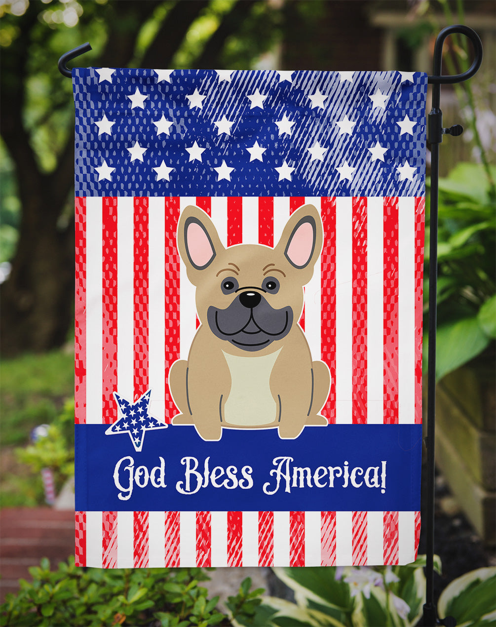 Patriotic USA French Bulldog Cream Flag Garden Size  the-store.com.