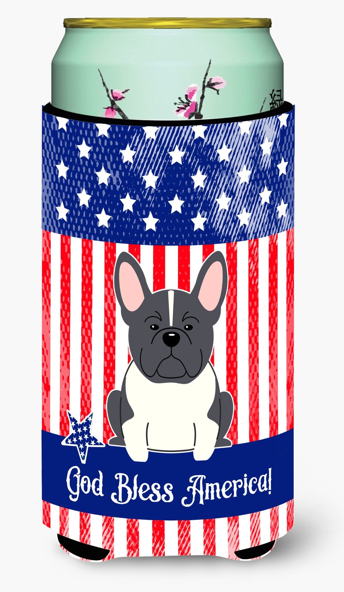 Patriotic USA French Bulldog Black White Tall Boy Beverage Insulator Hugger by Caroline's Treasures