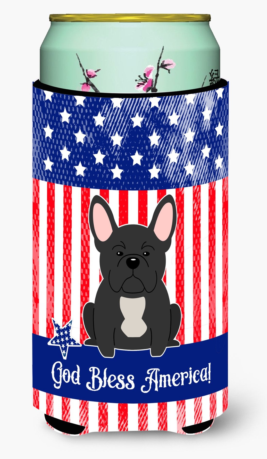 Patriotic USA French Bulldog Black Tall Boy Beverage Insulator Hugger BB3009TBC by Caroline's Treasures