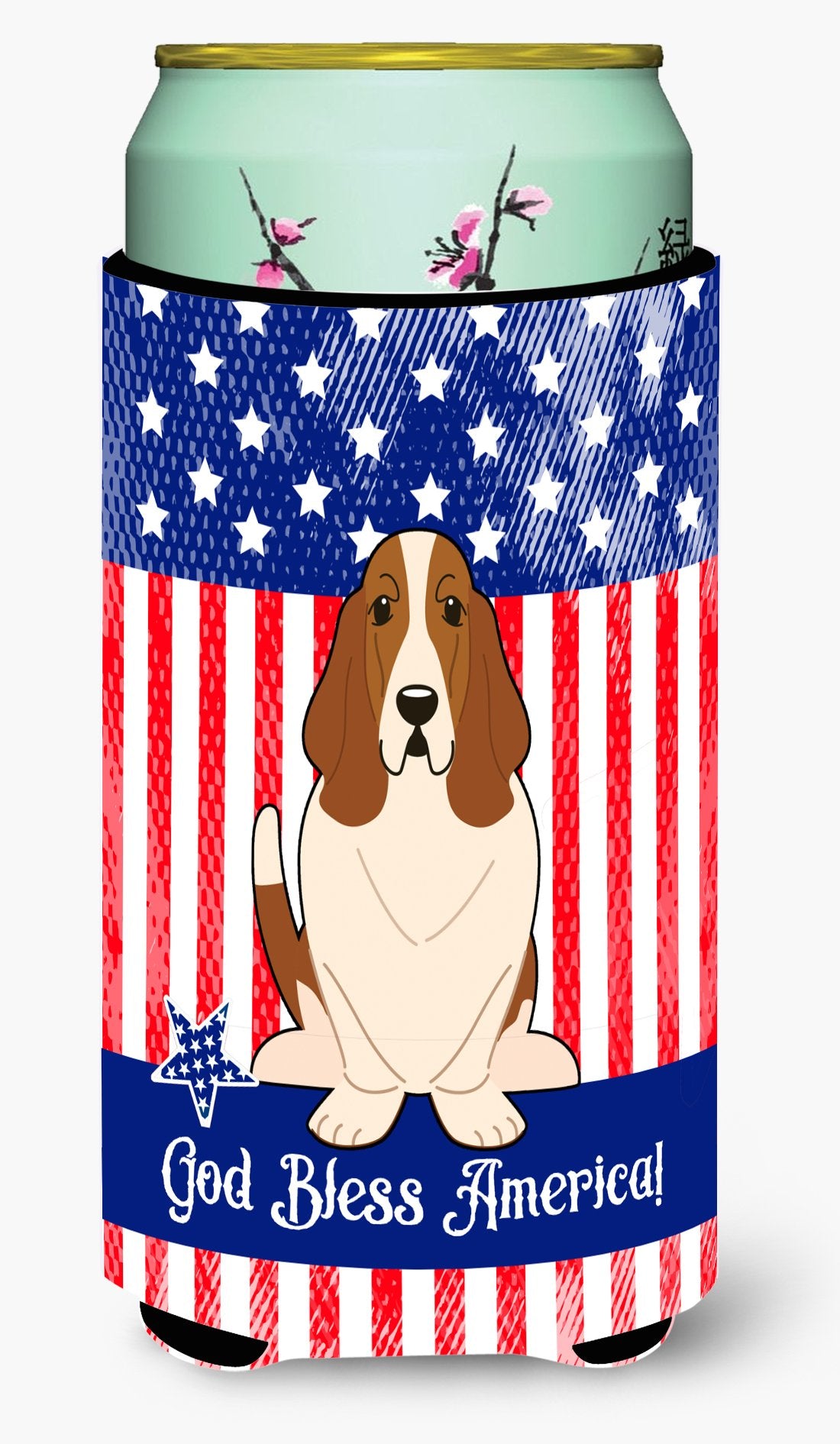 Patriotic USA Basset Hound Tall Boy Beverage Insulator Hugger BB3016TBC by Caroline's Treasures