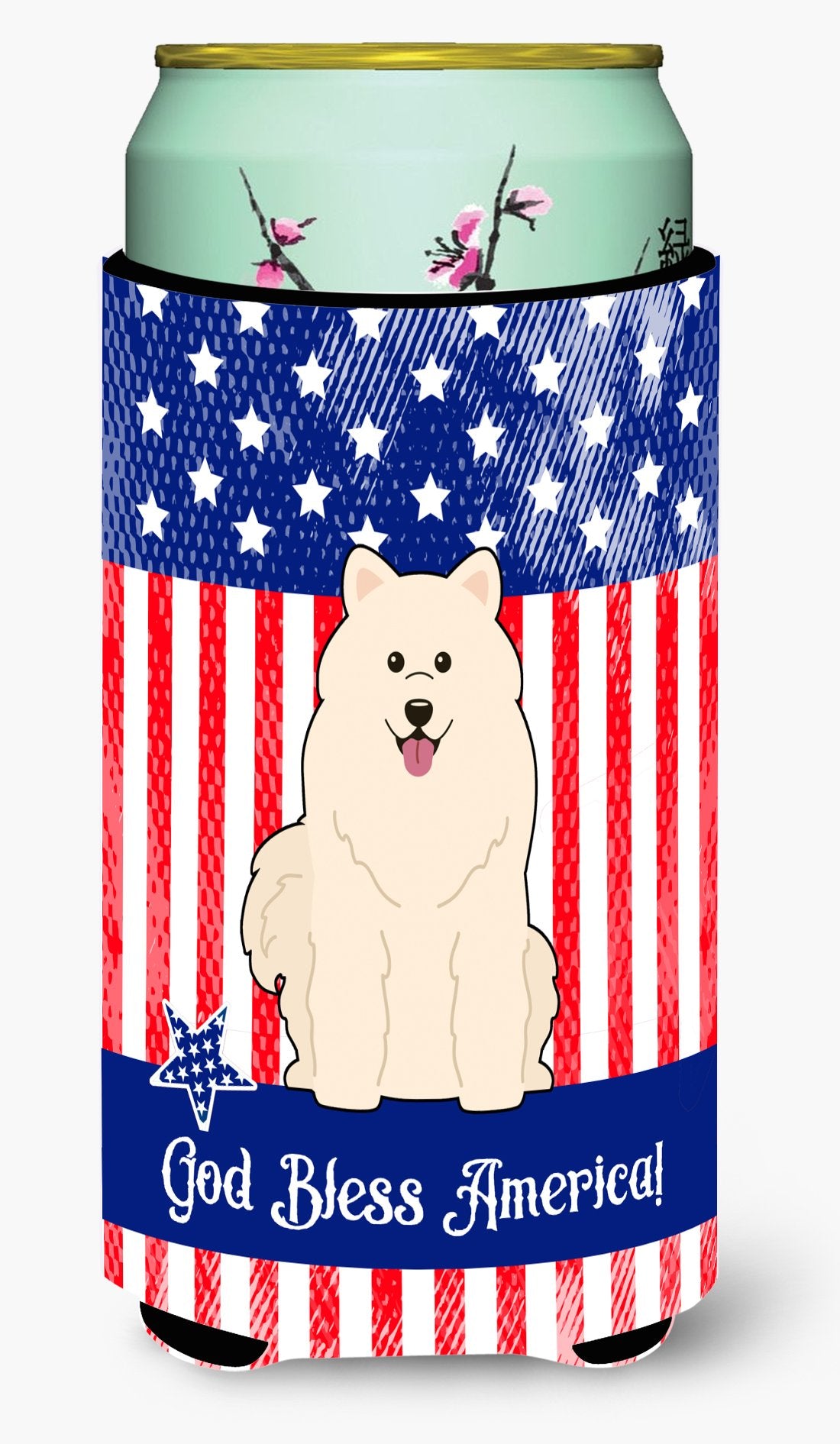 Patriotic USA Samoyed Tall Boy Beverage Insulator Hugger BB3025TBC by Caroline&#39;s Treasures