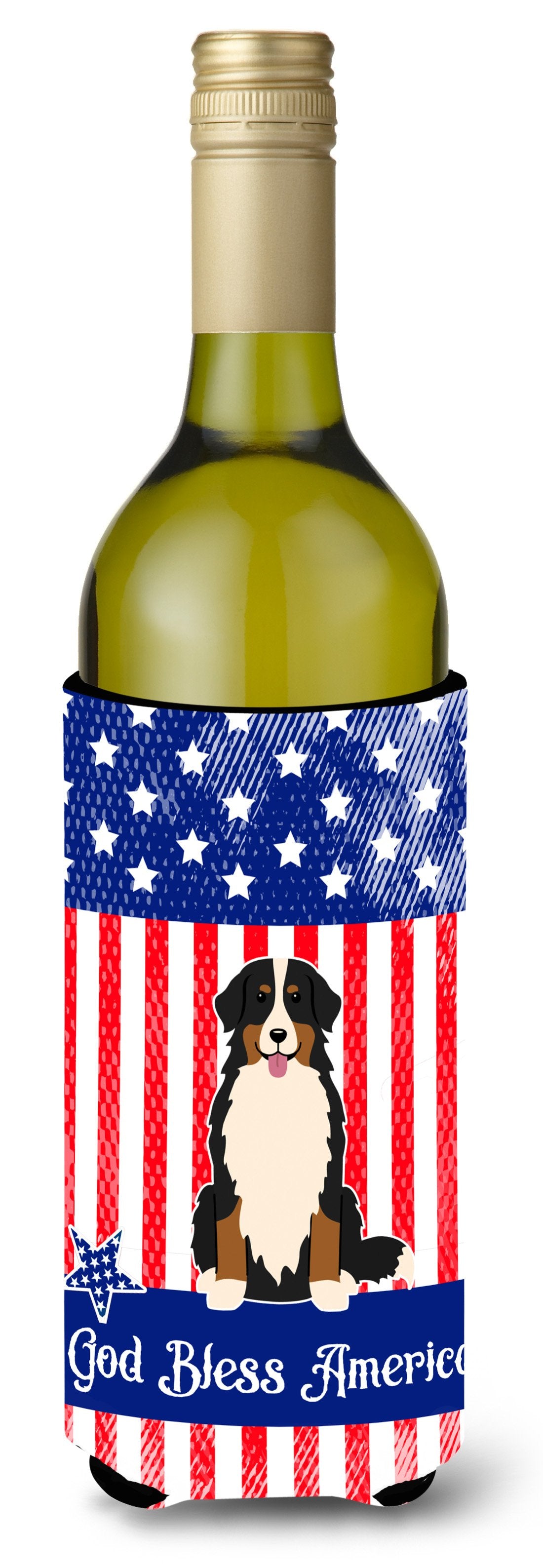 Patriotic USA Bernese Mountain Dog Wine Bottle Beverge Insulator Hugger by Caroline&#39;s Treasures