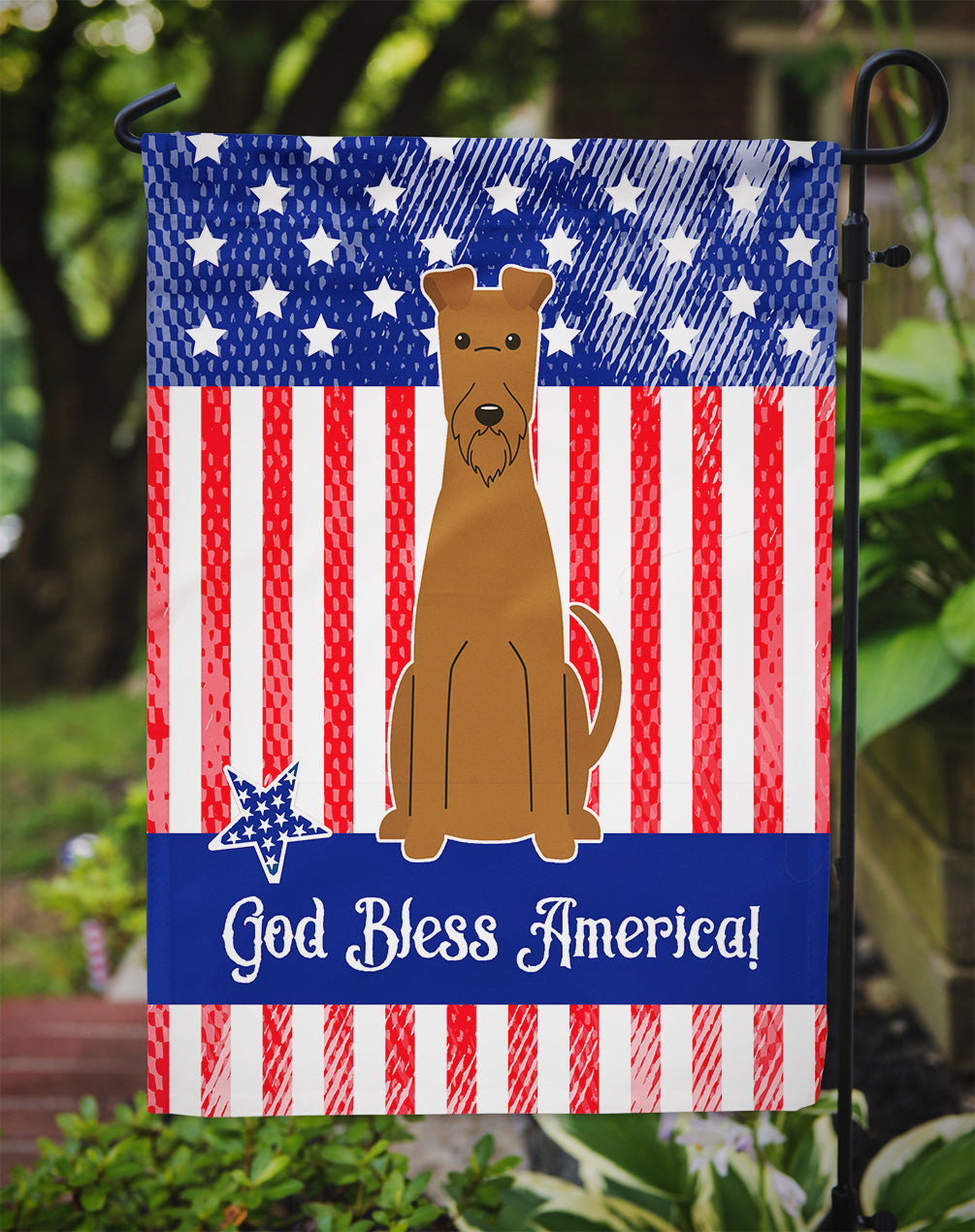 Patriotic USA Irish Terrier Flag Garden Size  the-store.com.