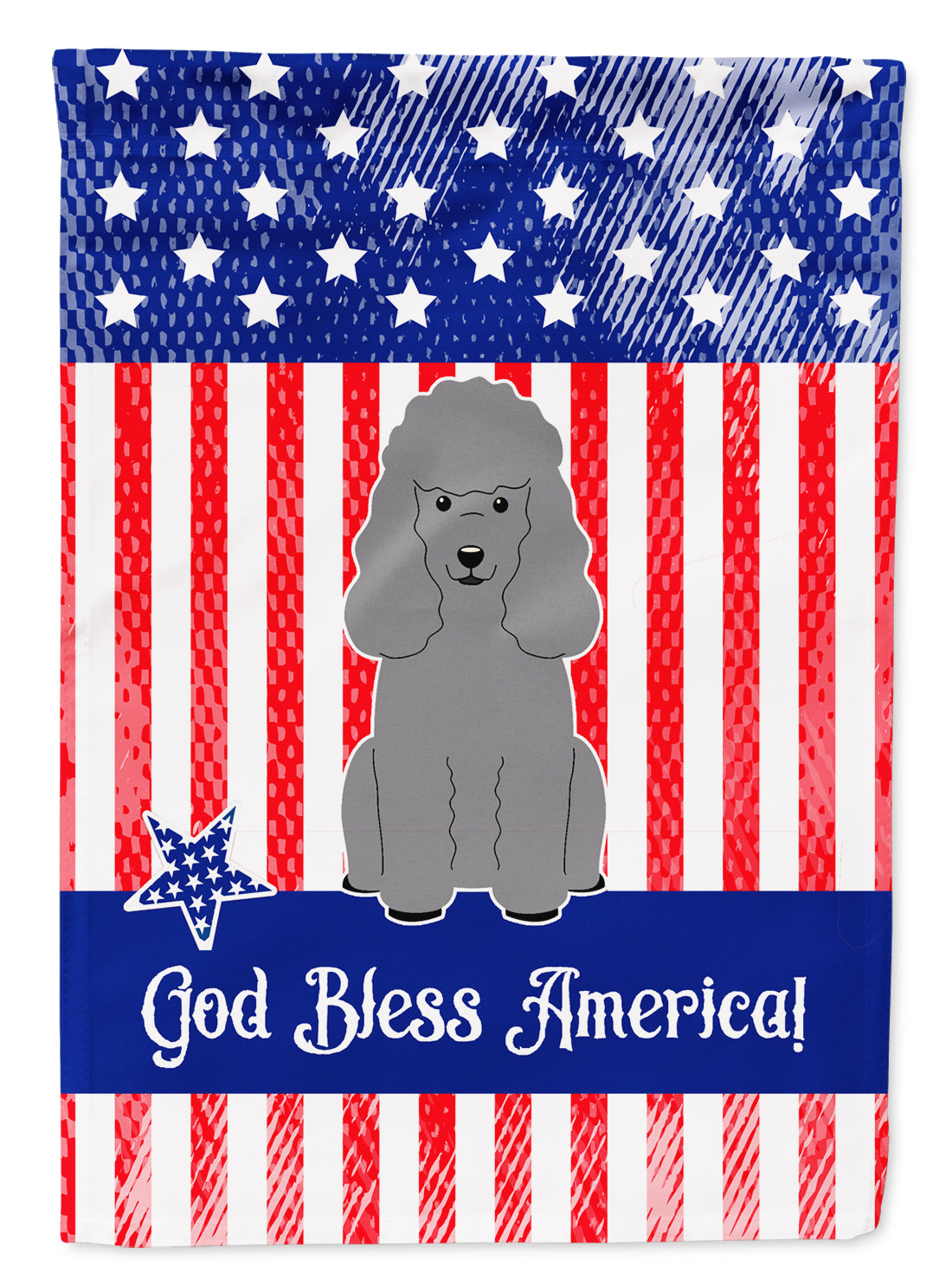 Patriotic USA Poodle Silver Flag Garden Size  the-store.com.