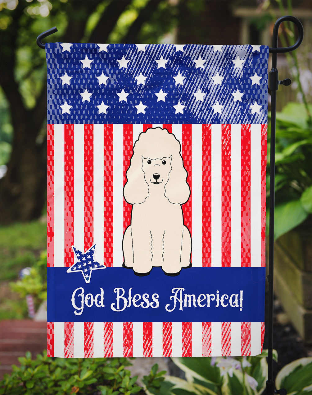Patriotic USA Poodle White Flag Garden Size  the-store.com.