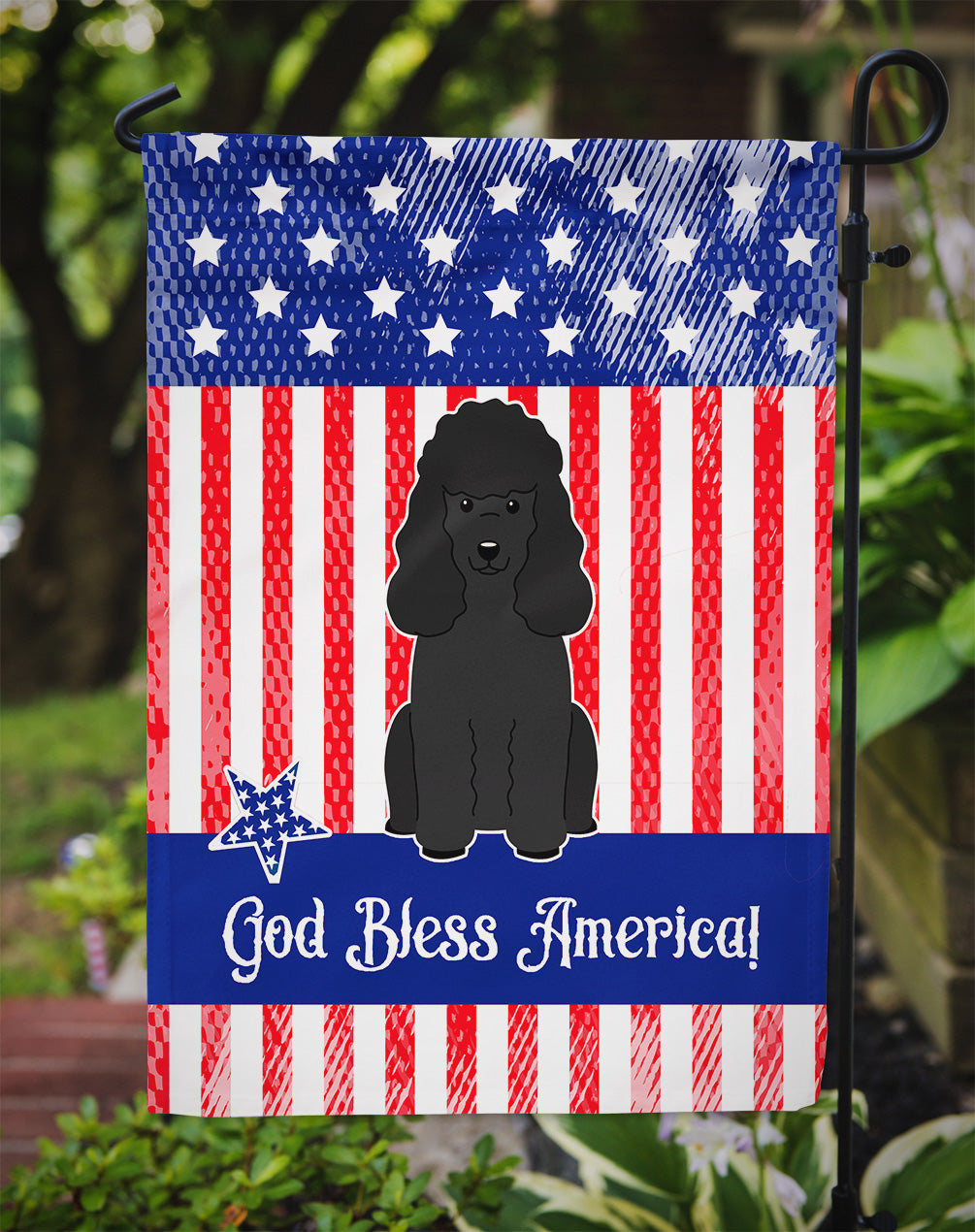 Patriotic USA Poodle Black Flag Garden Size  the-store.com.