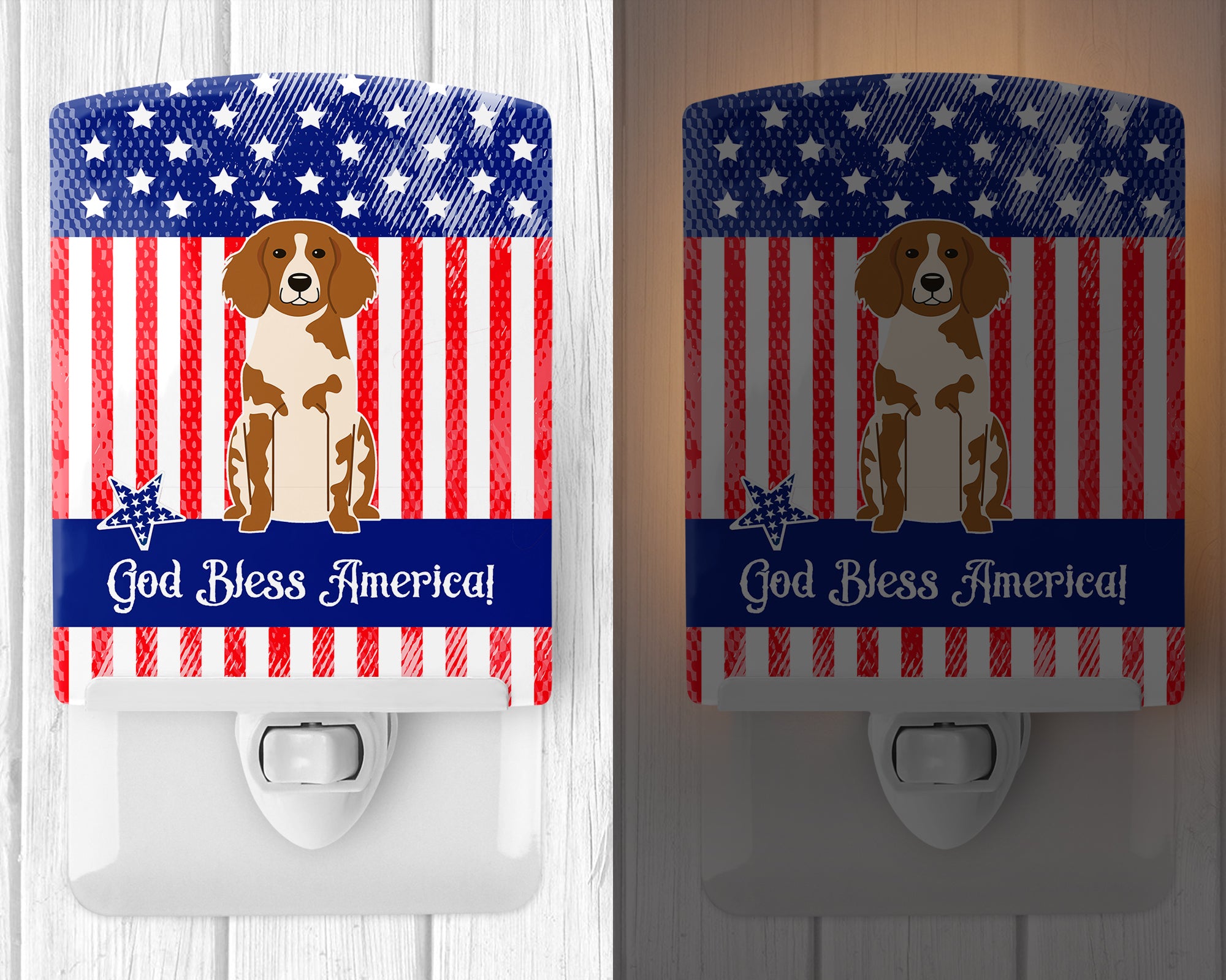 Patriotic USA Brittany Spaniel Ceramic Night Light BB3067CNL - the-store.com