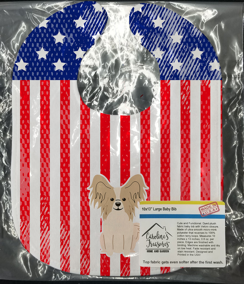 Patriotic USA Papillon Sable White Baby Bib BB3072BIB - the-store.com