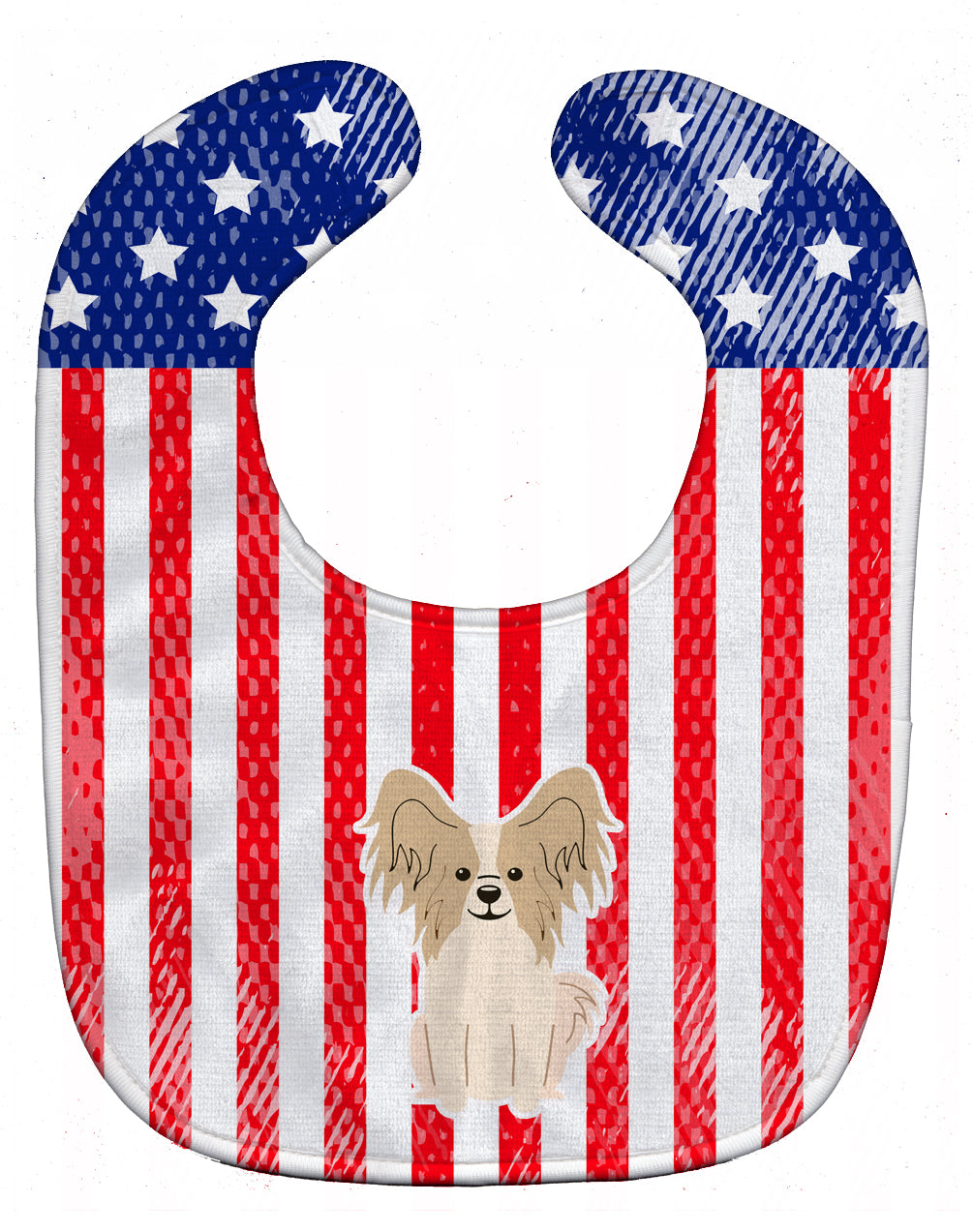 Patriotic USA Papillon Sable White Baby Bib BB3072BIB - the-store.com