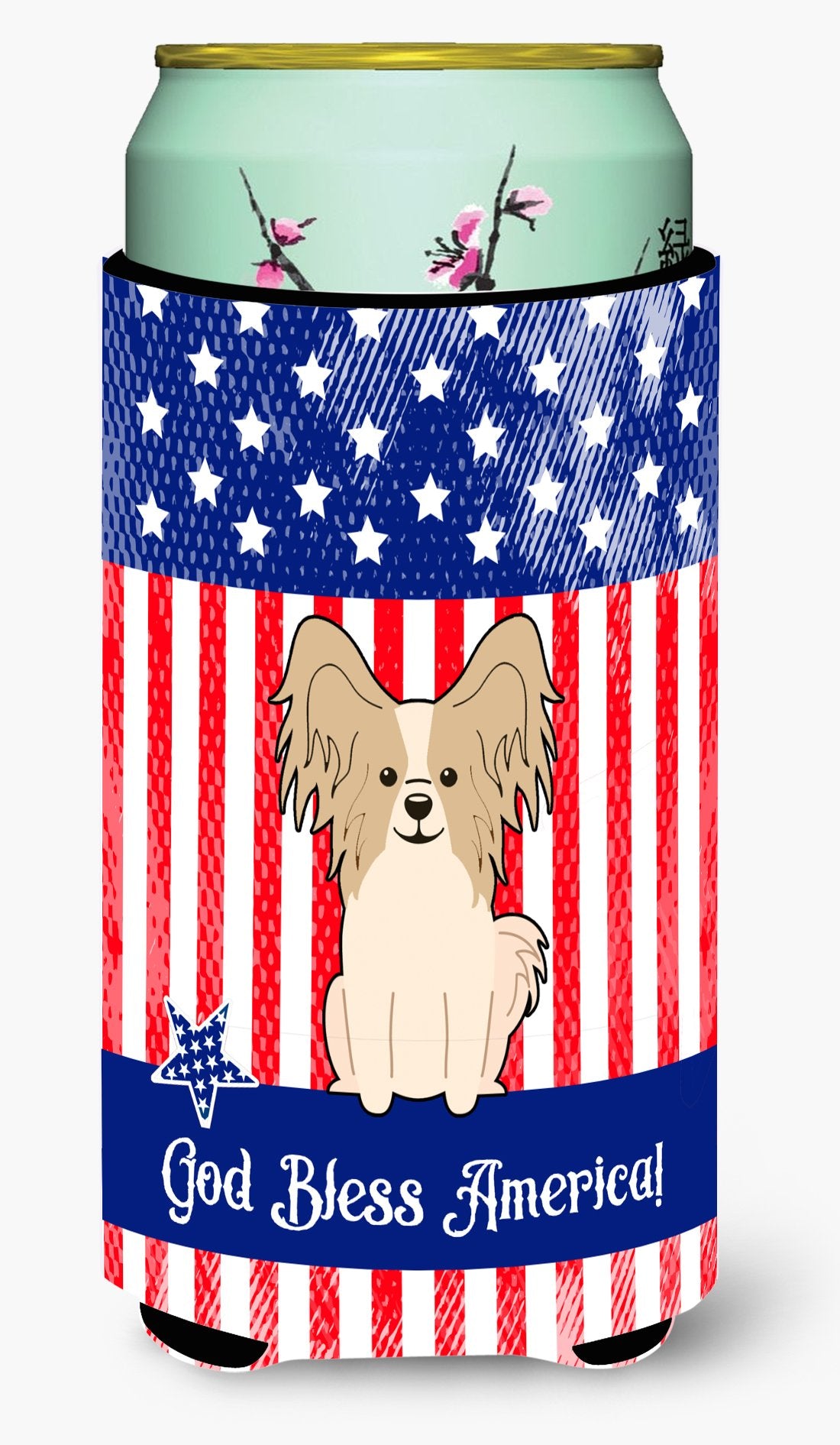 Patriotic USA Papillon Sable White Tall Boy Beverage Insulator Hugger BB3072TBC by Caroline's Treasures