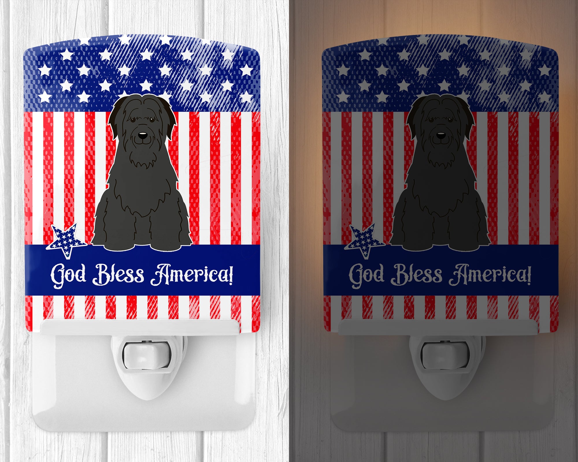 Patriotic USA Briard Black Ceramic Night Light BB3076CNL - the-store.com