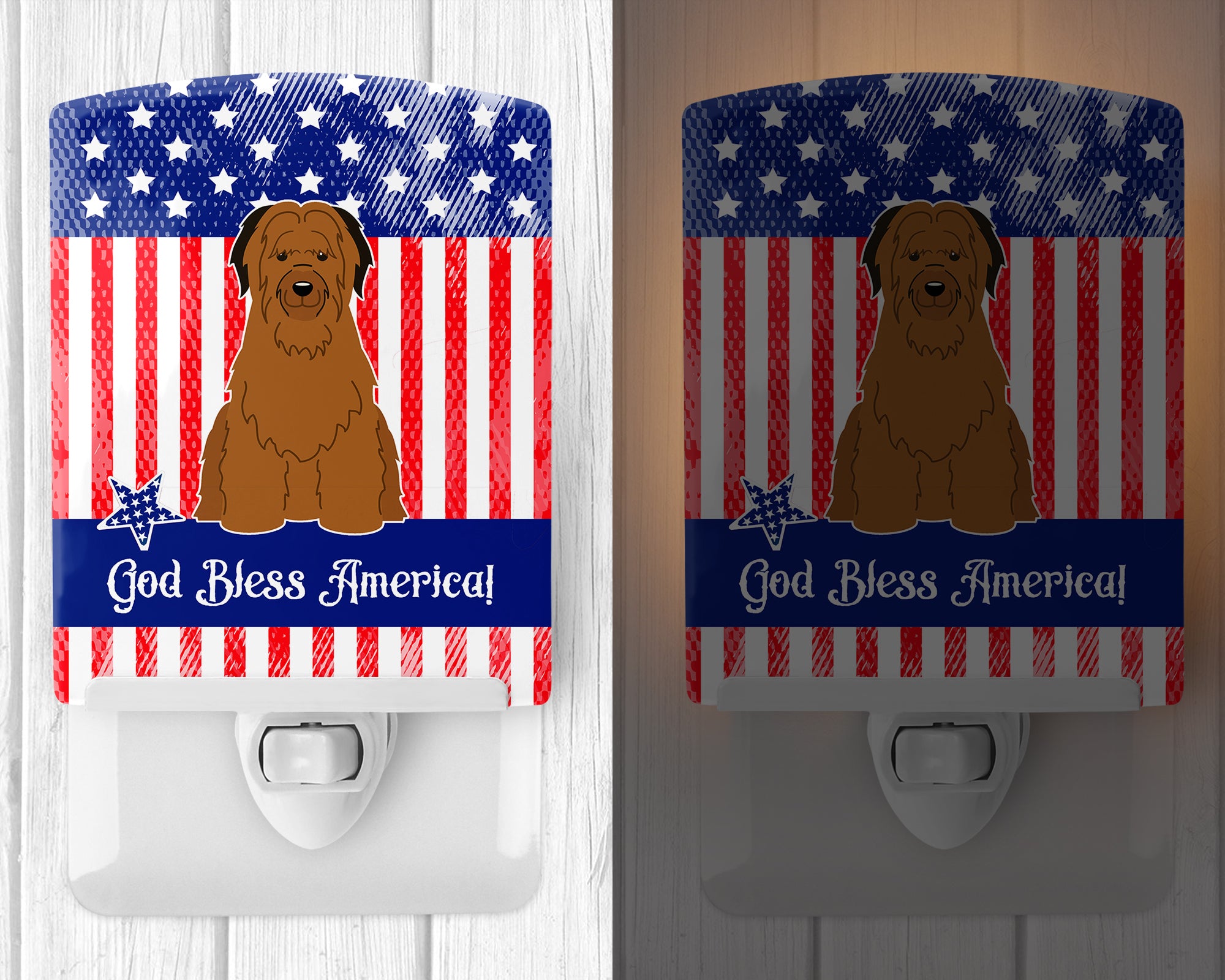 Patriotic USA Briard Brown Ceramic Night Light BB3077CNL - the-store.com