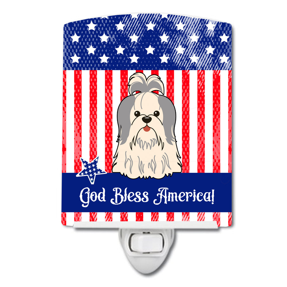 Patriotic USA Shih Tzu Silver White Ceramic Night Light BB3080CNL - the-store.com