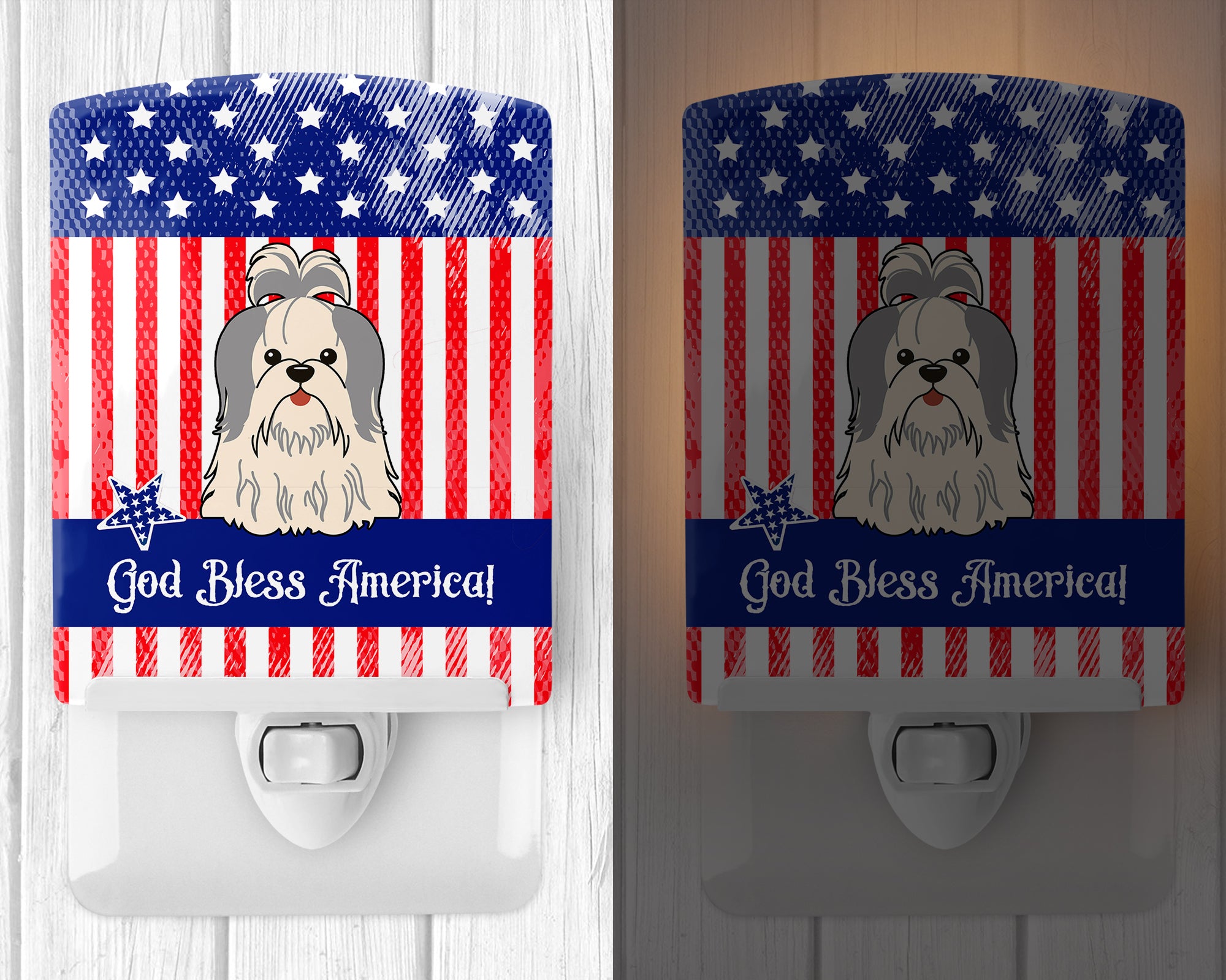 Patriotic USA Shih Tzu Silver White Ceramic Night Light BB3080CNL - the-store.com