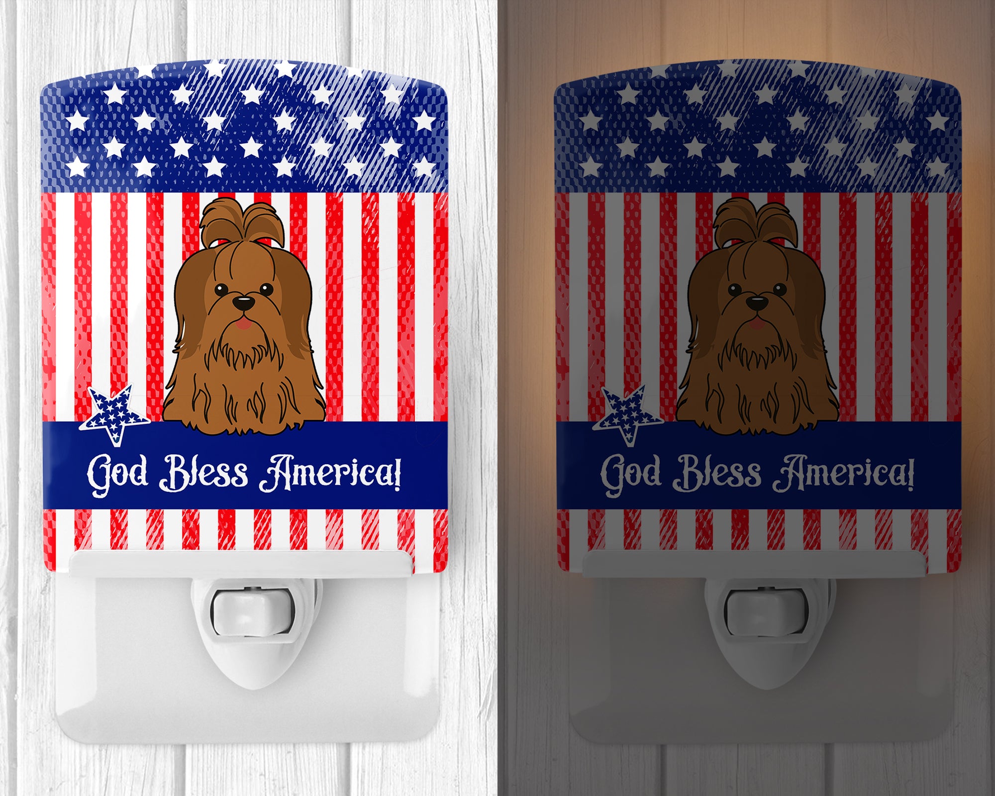 Patriotic USA Shih Tzu Silver Chocolate Ceramic Night Light BB3081CNL - the-store.com