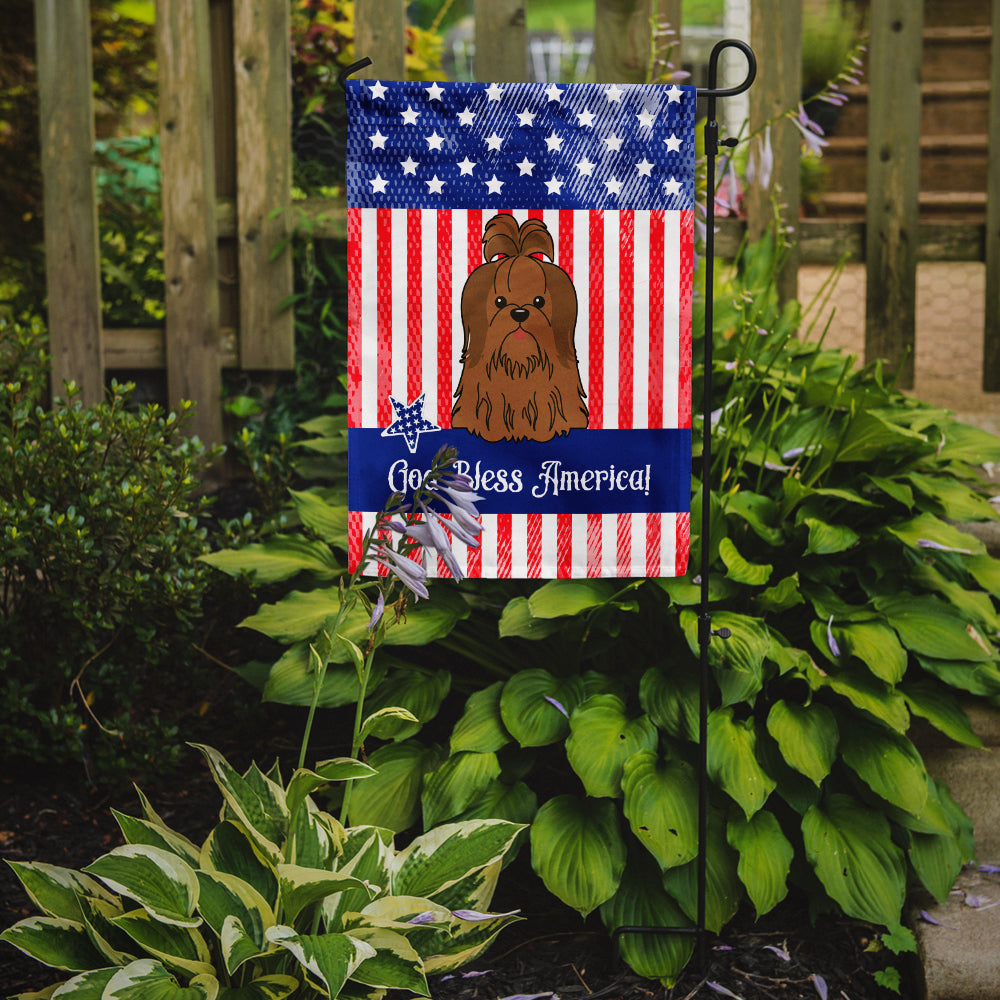 Patriotic USA Shih Tzu Silver Chocolate Flag Garden Size  the-store.com.