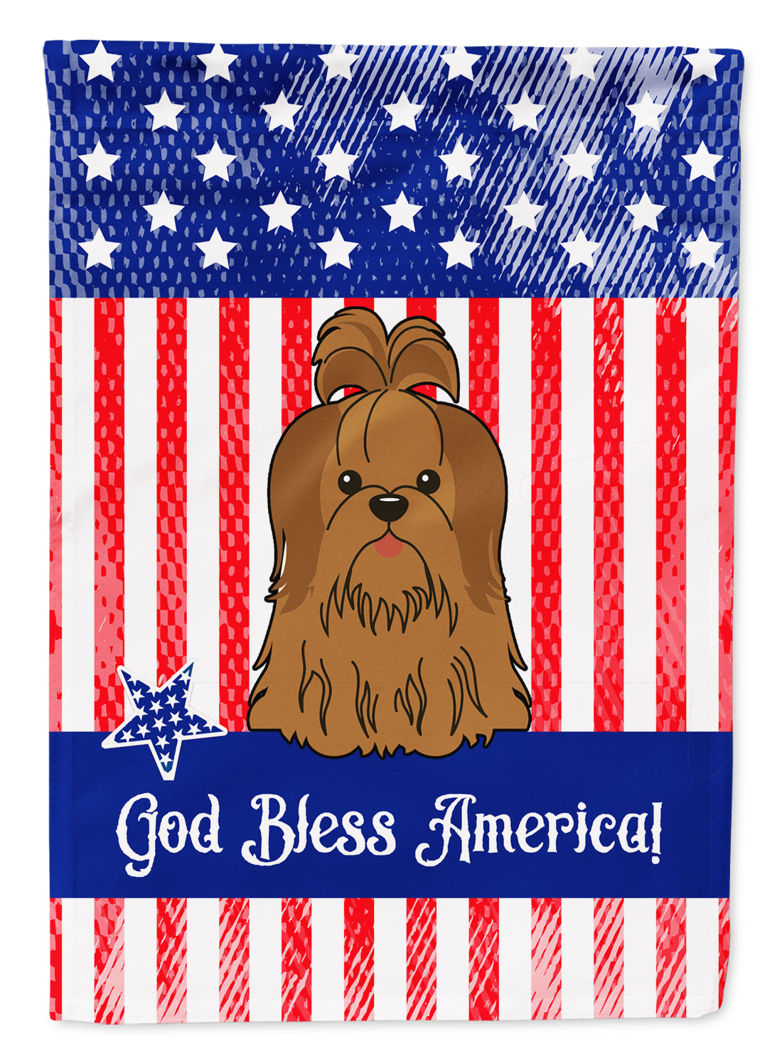 Patriotic USA Shih Tzu Silver Chocolate Flag Garden Size  the-store.com.