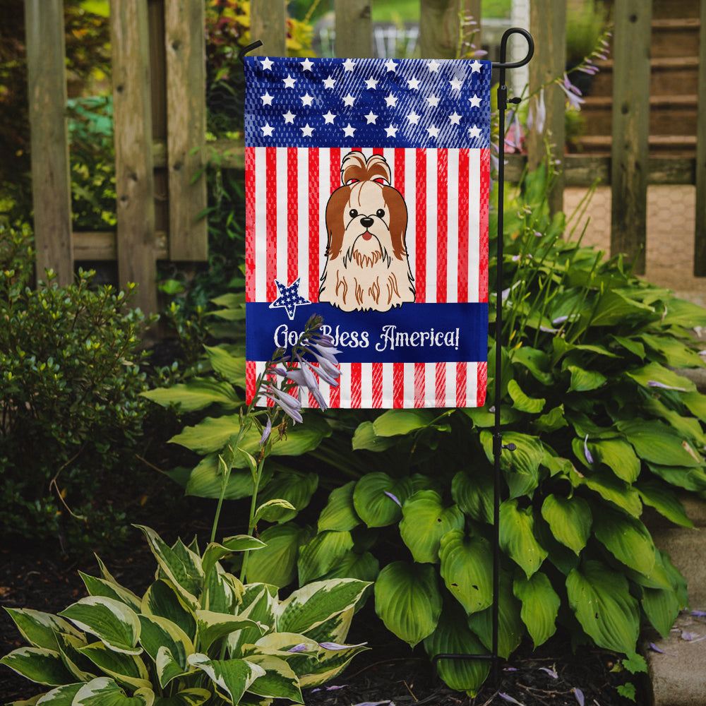 Patriotic USA Shih Tzu Red White Flag Garden Size  the-store.com.