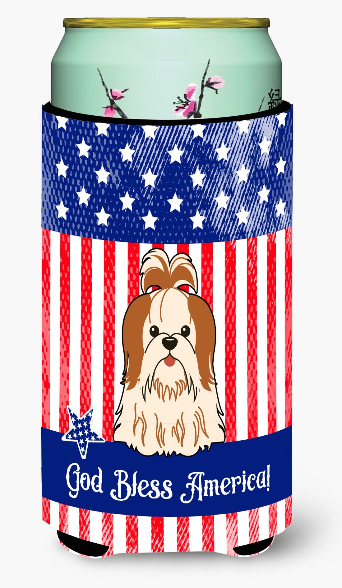 Patriotic USA Shih Tzu Red White Tall Boy Beverage Insulator Hugger by Caroline&#39;s Treasures