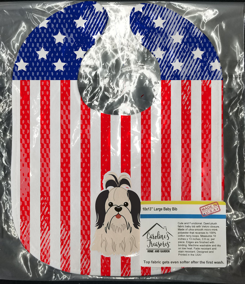 Patriotic USA Shih Tzu Black White Baby Bib BB3083BIB - the-store.com