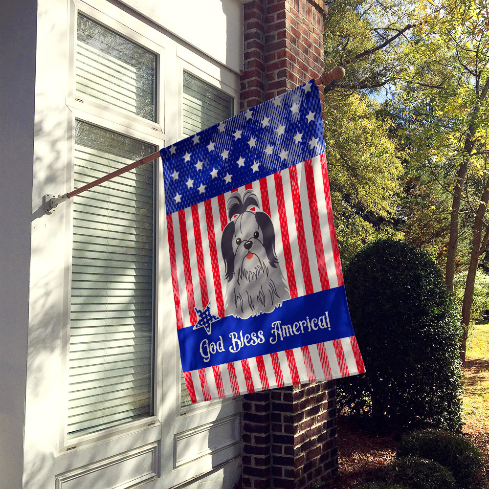 Patriotic USA Shih Tzu Black Silver Flag Canvas House Size  the-store.com.