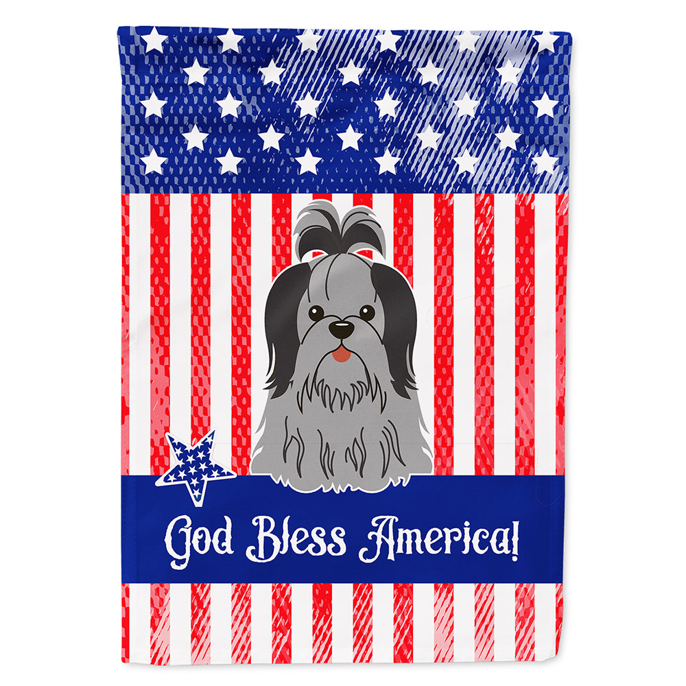 Patriotic USA Shih Tzu Black Silver Flag Canvas House Size  the-store.com.