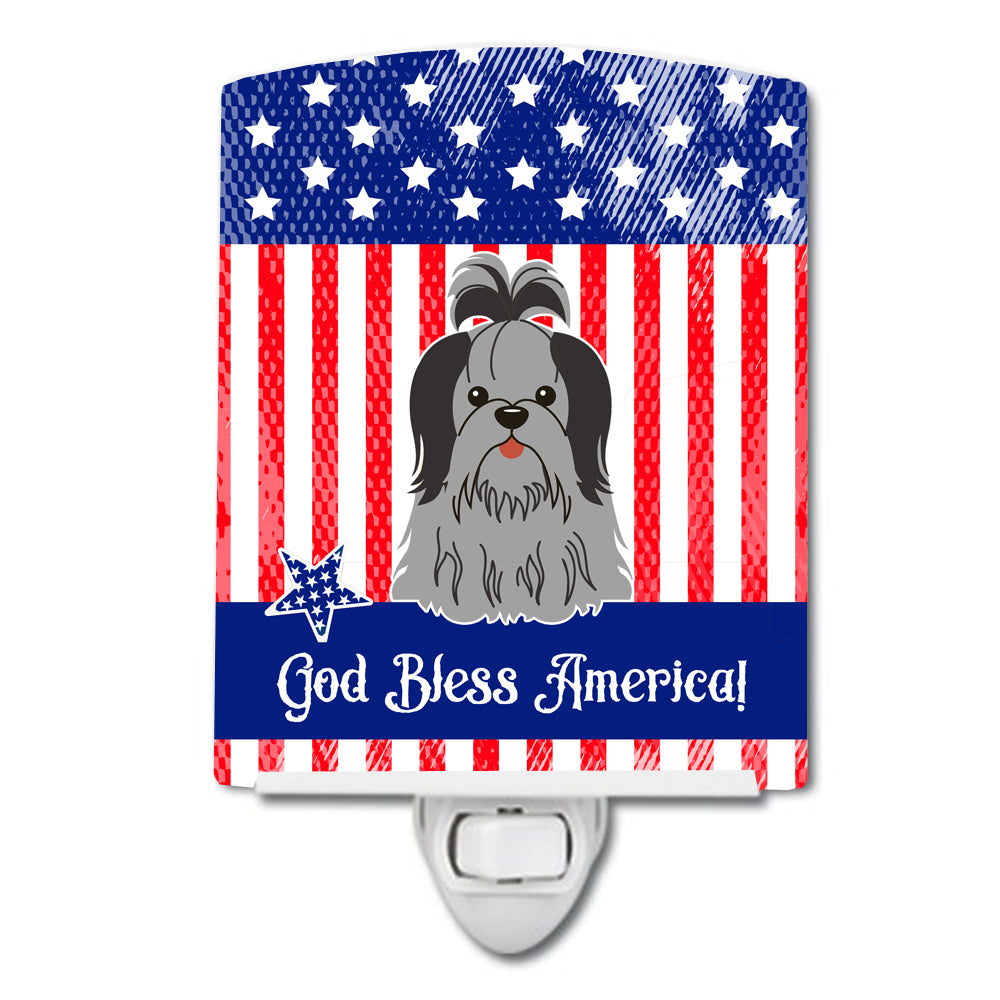 Patriotic USA Shih Tzu Black Silver Ceramic Night Light BB3084CNL - the-store.com