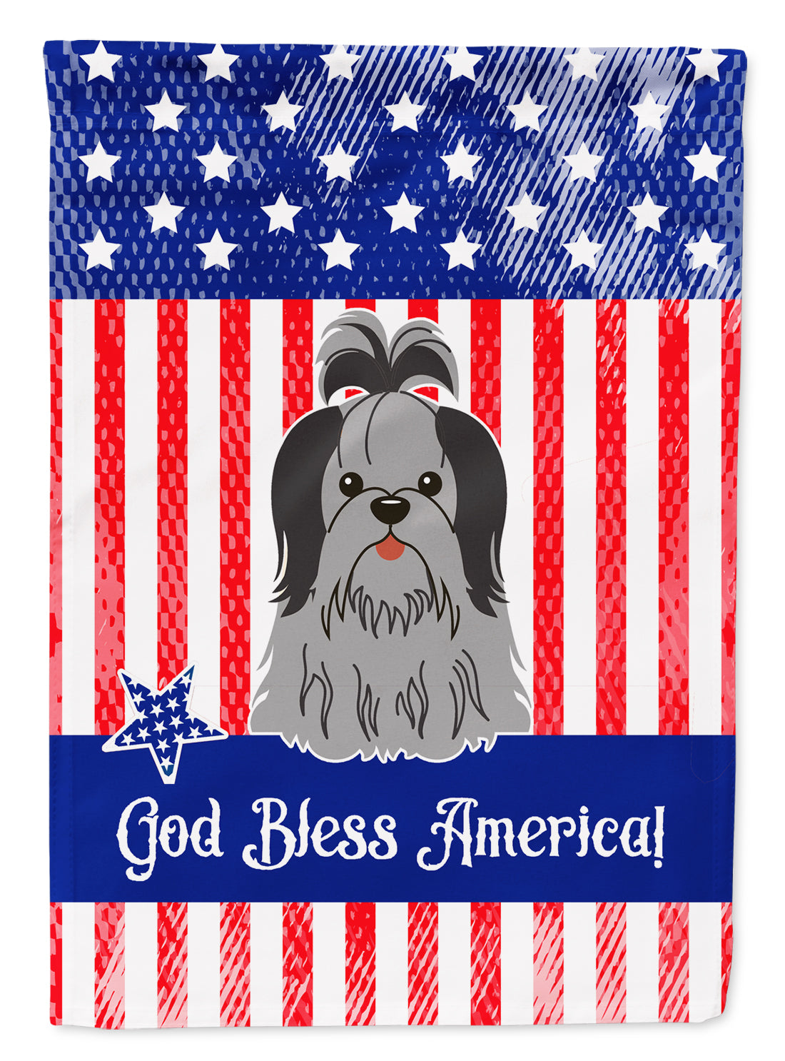 Patriotic USA Shih Tzu Black Silver Flag Garden Size  the-store.com.