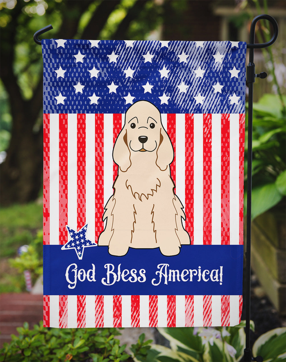 Patriotic USA Cocker Spaniel Flag Garden Size  the-store.com.