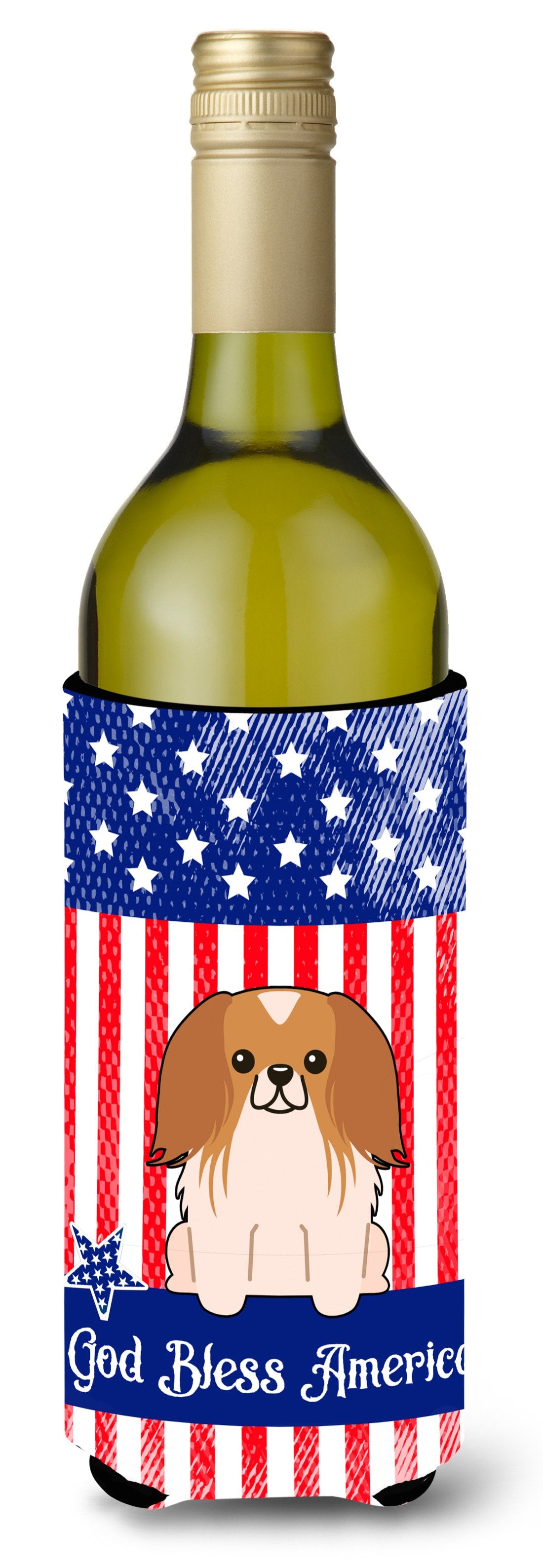 Patriotic USA Pekingnese Red White Wine Bottle Beverge Insulator Hugger BB3098LITERK by Caroline's Treasures