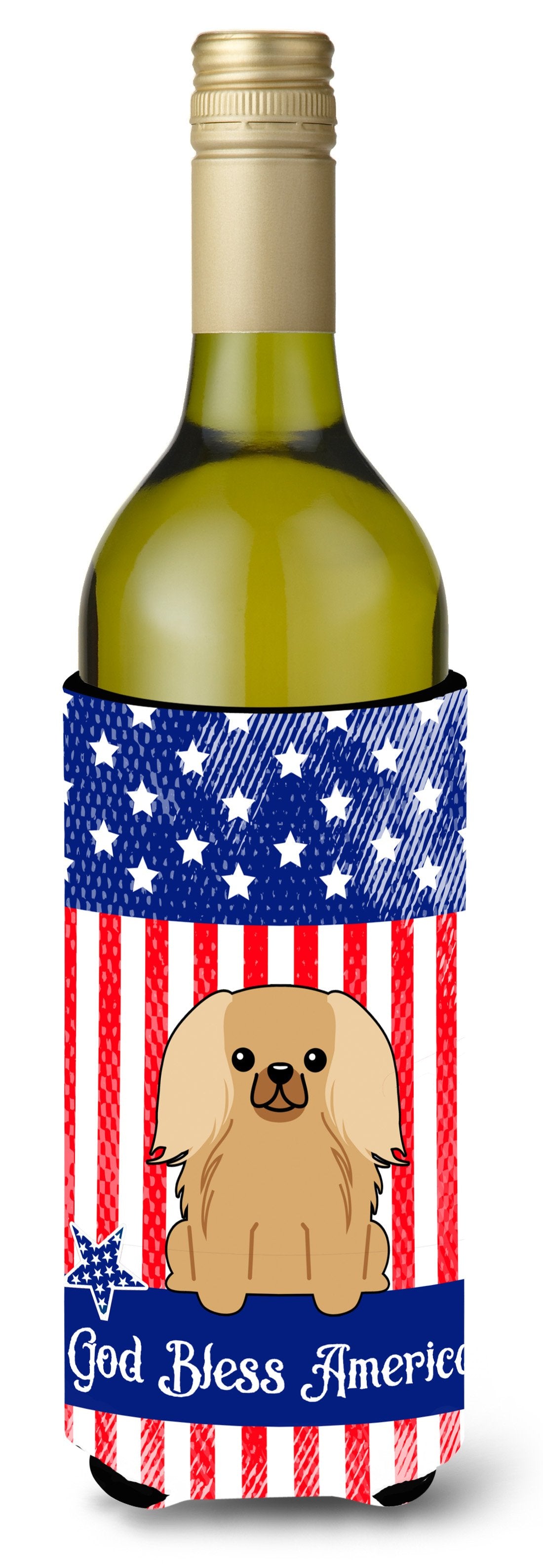 Patriotic USA Pekingnese Fawn Sable Wine Bottle Beverge Insulator Hugger by Caroline's Treasures