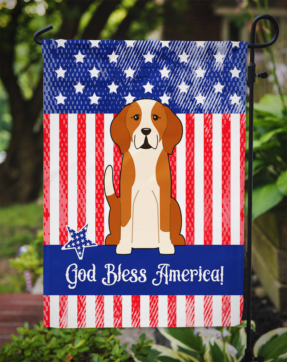 Patriotic USA English Foxhound Flag Garden Size  the-store.com.