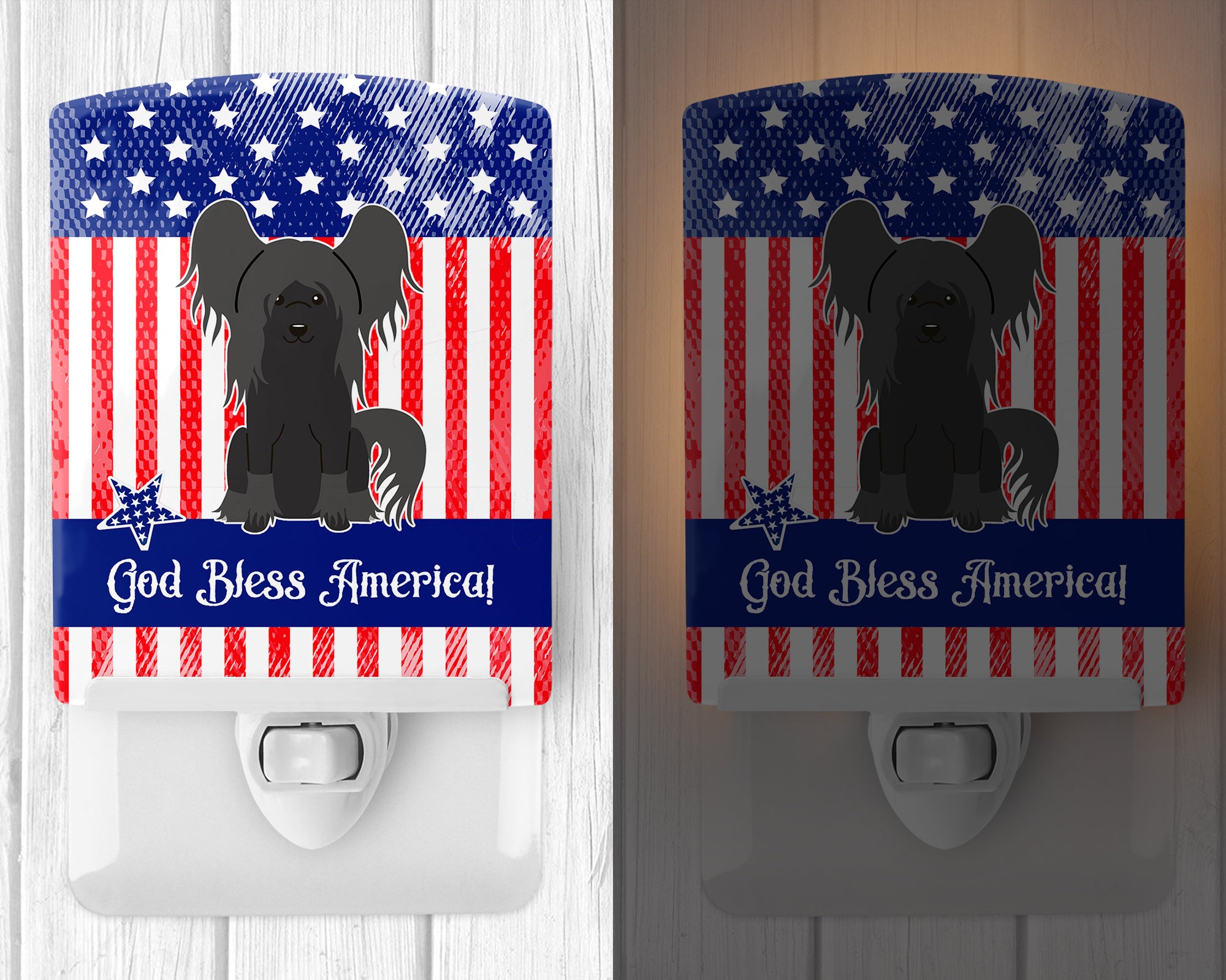 Patriotic USA Chinese Crested Black Ceramic Night Light BB3107CNL - the-store.com