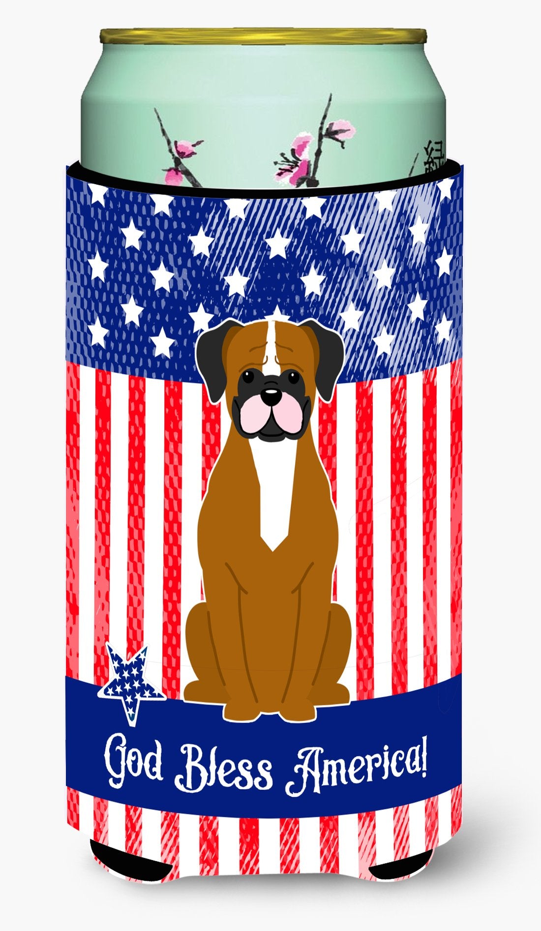 Patriotic USA Flashy Fawn Boxer Tall Boy Beverage Insulator Hugger by Caroline's Treasures