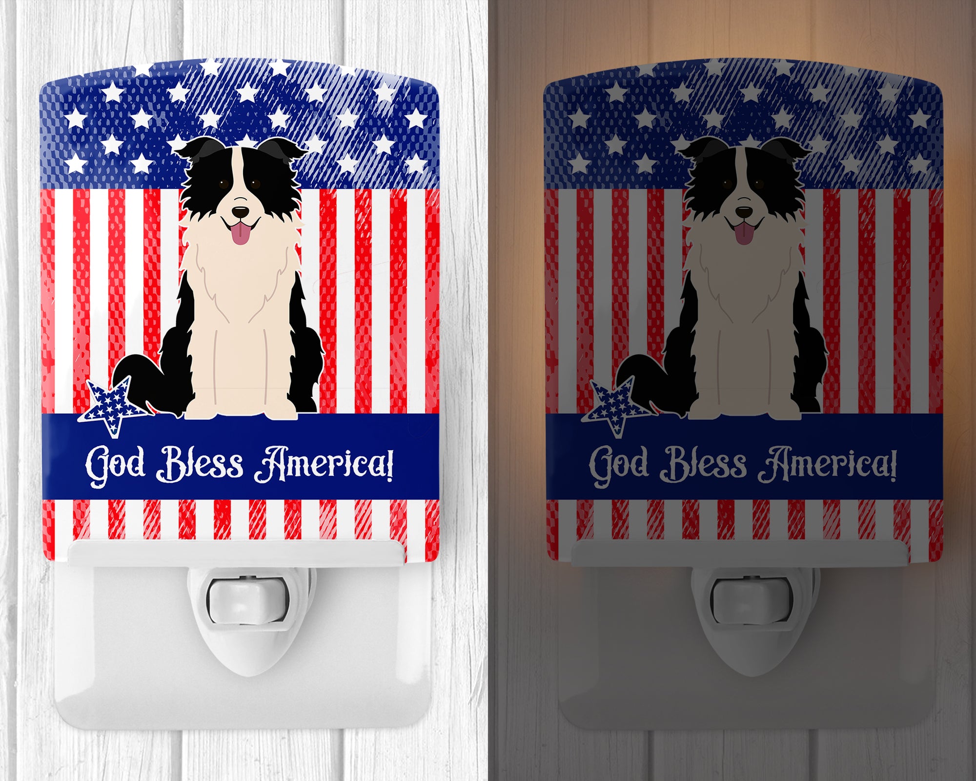 Patriotic USA Border Collie Black White Ceramic Night Light BB3113CNL - the-store.com