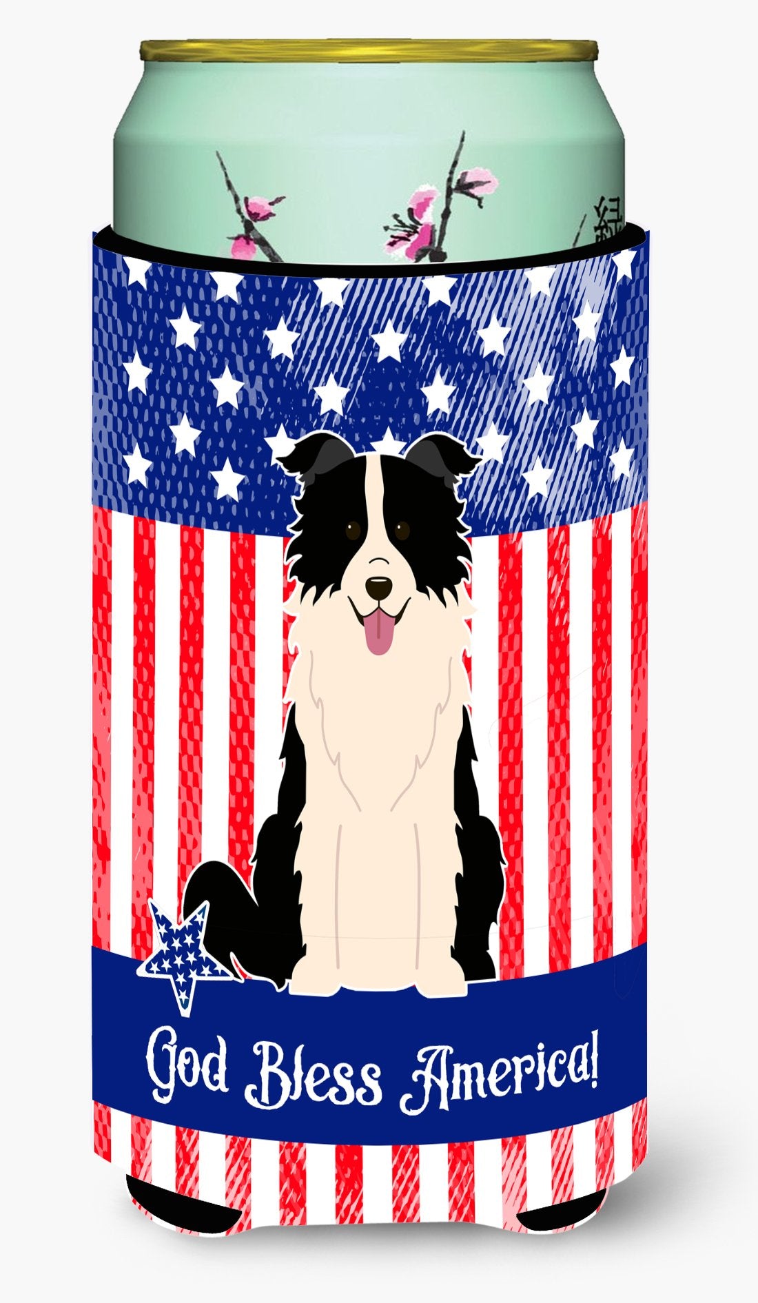 Patriotic USA Border Collie Black White Tall Boy Beverage Insulator Hugger BB3113TBC by Caroline's Treasures