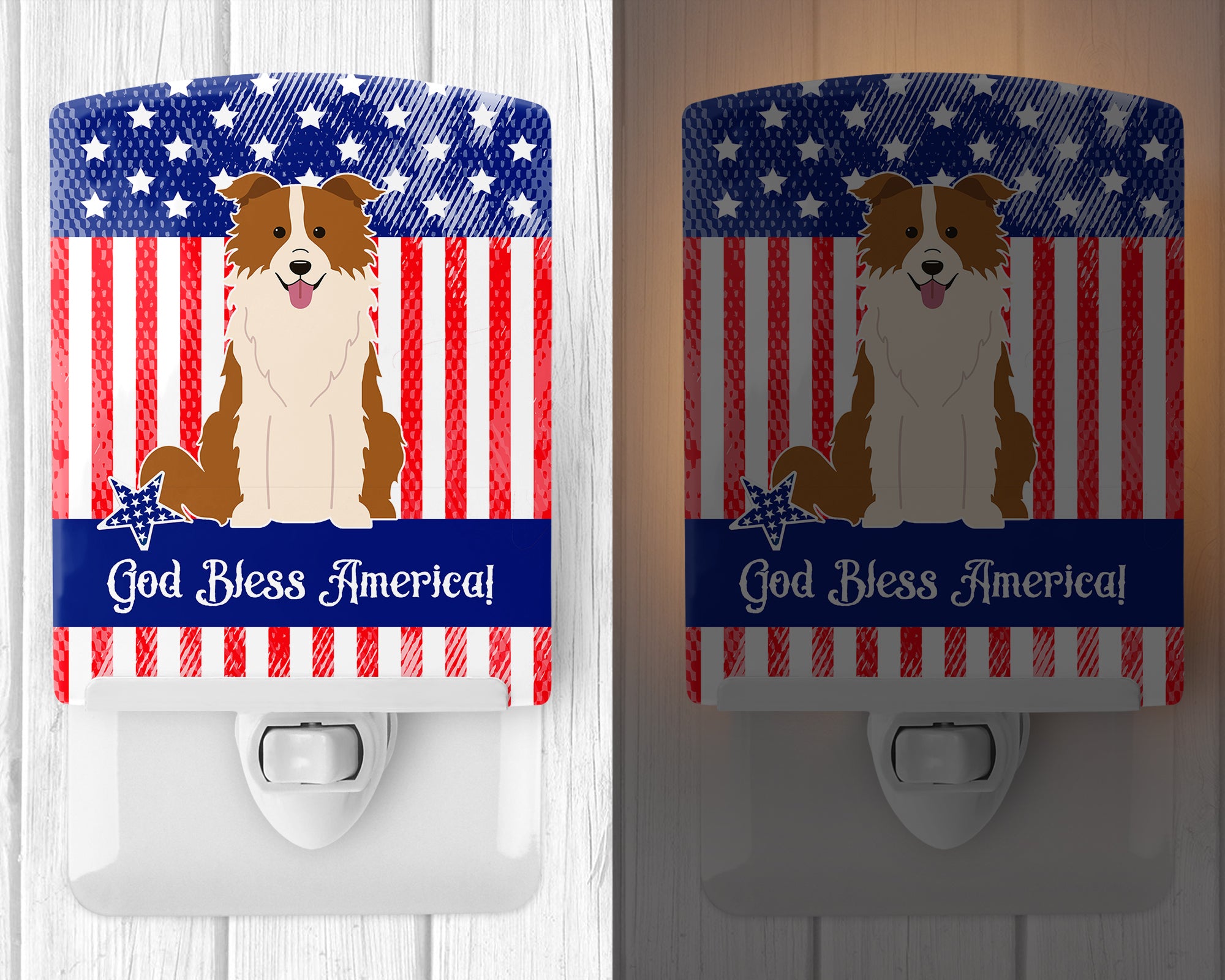 Patriotic USA Border Collie Red White Ceramic Night Light BB3114CNL - the-store.com