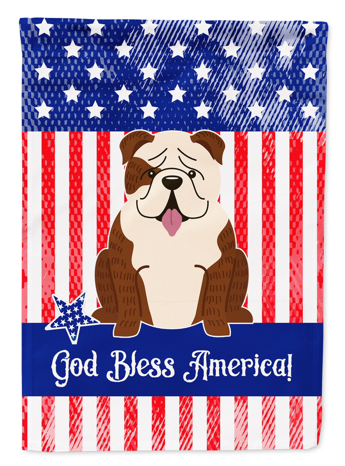 Patriotic USA English Bulldog Brindle White Flag Garden Size  the-store.com.