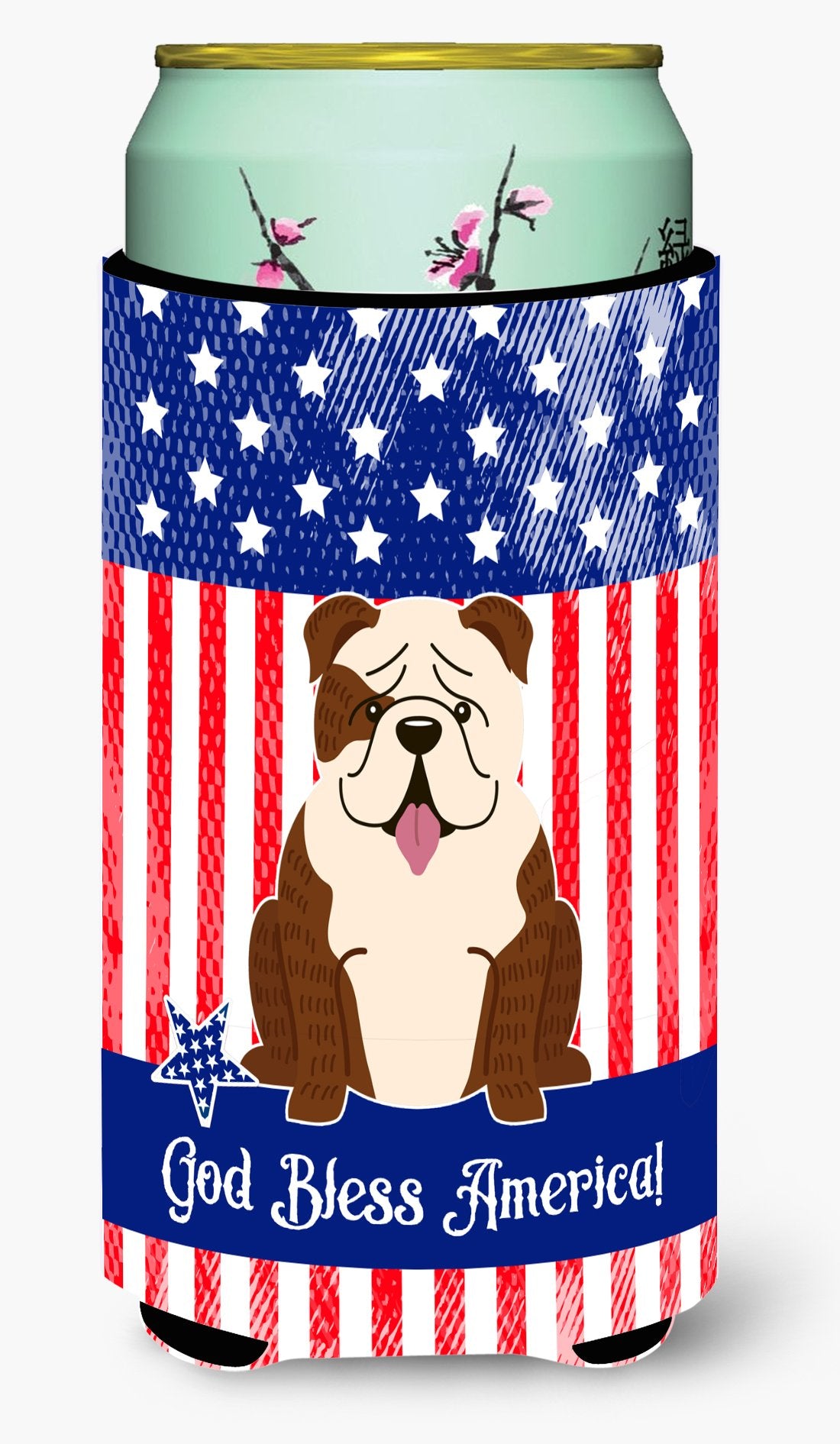 Patriotic USA English Bulldog Brindle White Tall Boy Beverage Insulator Hugger BB3116TBC by Caroline's Treasures