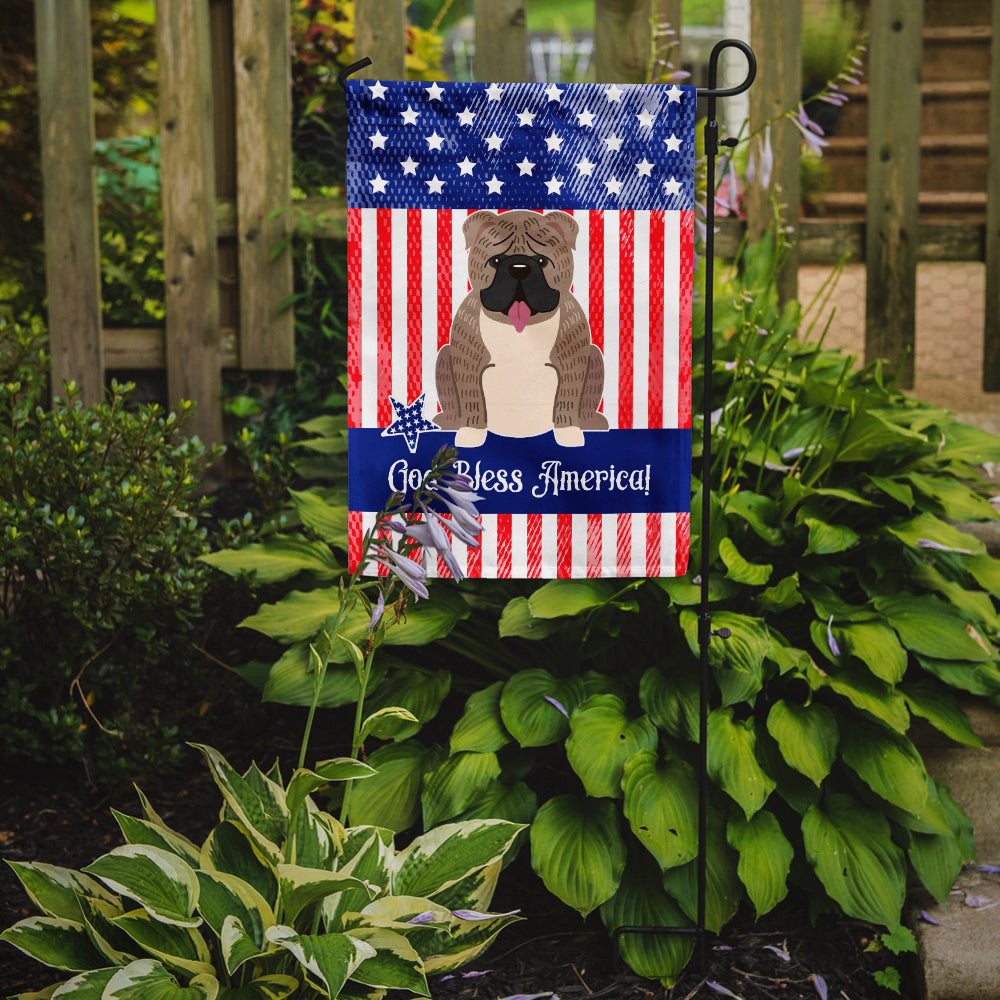 Patriotic USA English Bulldog Grey Brindle Flag Garden Size  the-store.com.