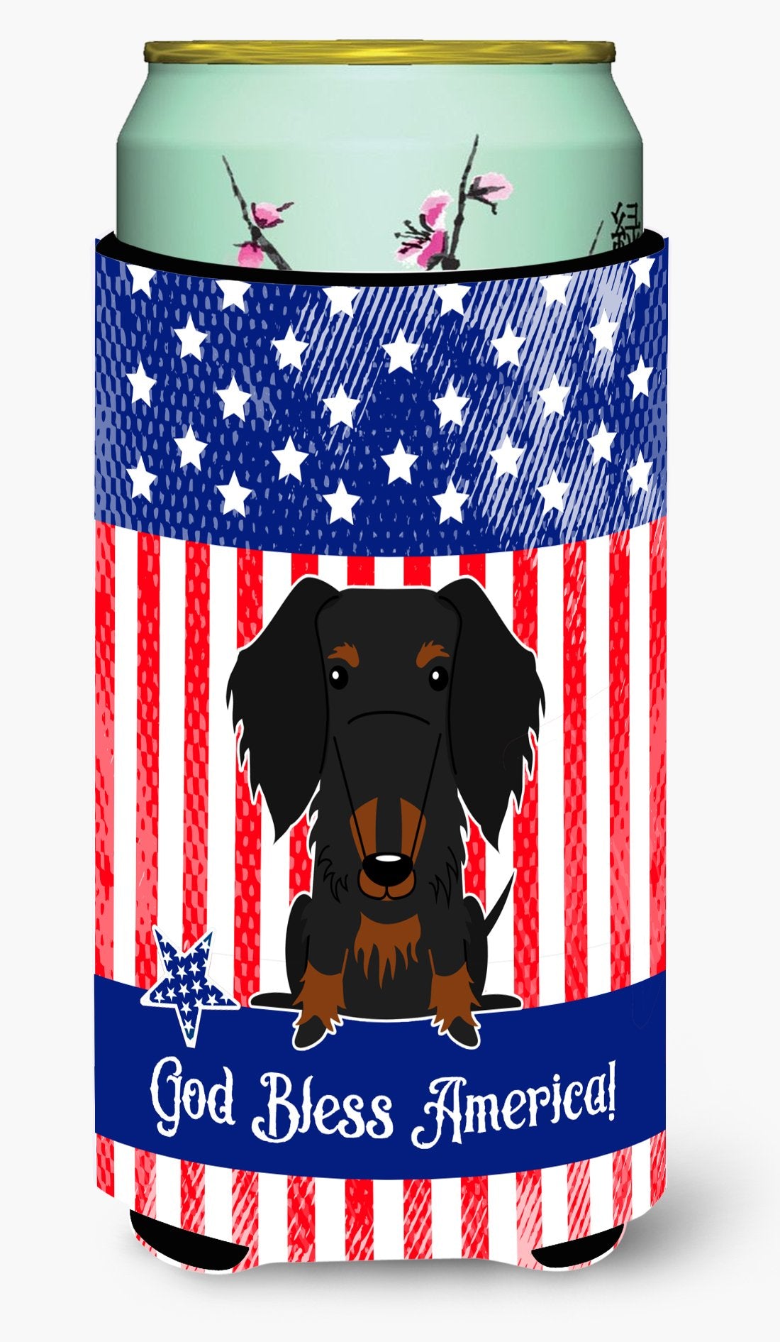 Patriotic USA Wire Haired Dachshund Black Tan Tall Boy Beverage Insulator Hugger by Caroline's Treasures